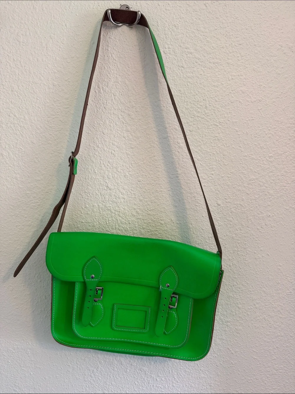 The Cambridge Satchel Company Neon Green Satchel with Brown Strap